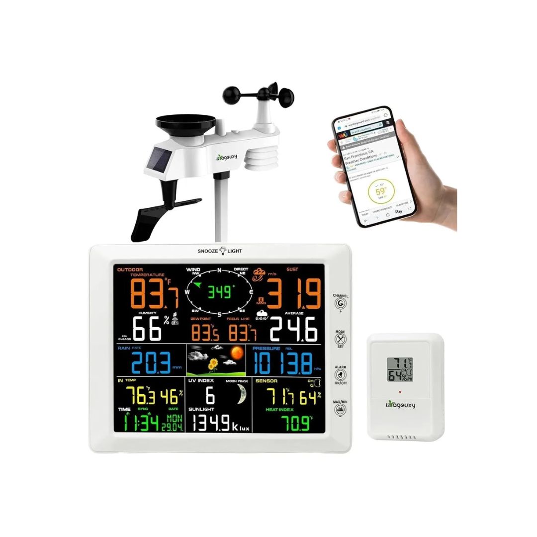 Домашняя WiFi метеостанция 7 в 1 с цветным дисплеем 8.3 дюйма
